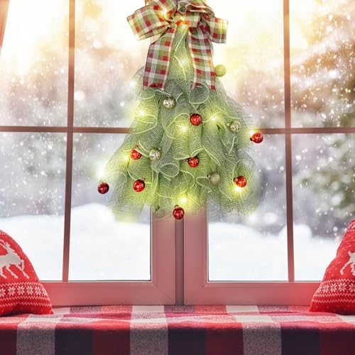 POTRUWE Handmade Christmas Tree Wreath for Front Door