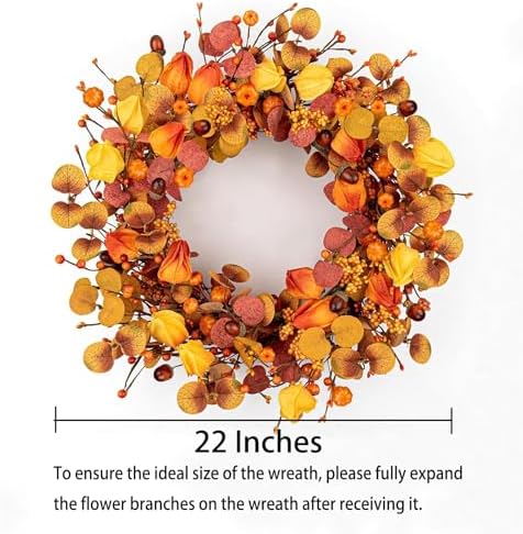 22 Inches Rustic Autumn Wreath for Front Door