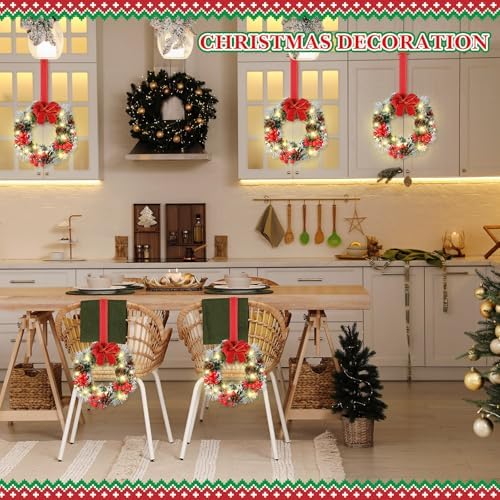 6 Pcs Cabinet Wreath with Lights Christmas Decor