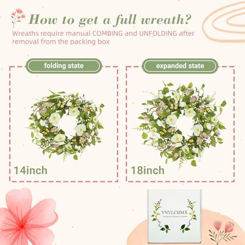 YNYLCHMX 18 Inch Spring Summer Wreath for Front Door