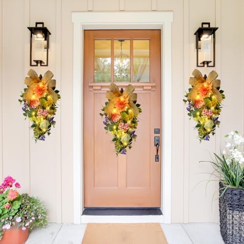 Svndlyn Spring Summer Floral Teardrop Wreath