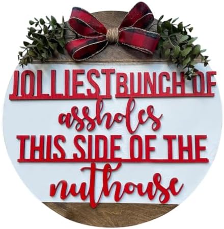 Festive Wooden Door Wreath with Linen Bow