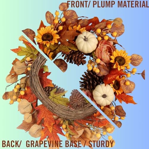 Pudate Artificial Fall Autumn Wreath 22 Inches