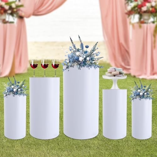 5pcs White Cylinder Display Pedestal Stand for Parties