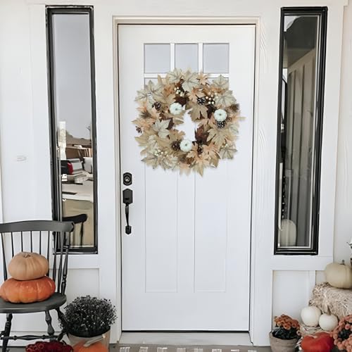 Realistic Fall Wreath with Timer Lights 22 Inch