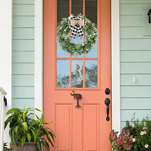 Dremisland Buffalo Plaid Wreath 16 Inch Artificial Eucalyptus Wreath with Plaid Bow