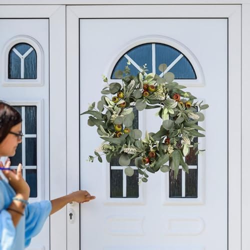 22 Inch Eucalyptus Berry Wreath with Realistic Lambs Ear Leaves