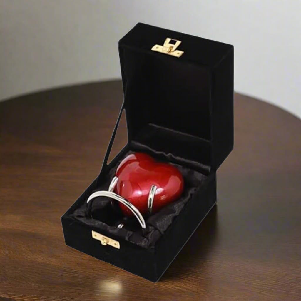 Royal Rapture Heart Urn for Ashes with Stand Red Brass 3 Inch