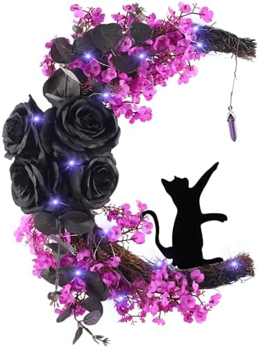 MyCoats Black Halloween Door Wreath with LED Light