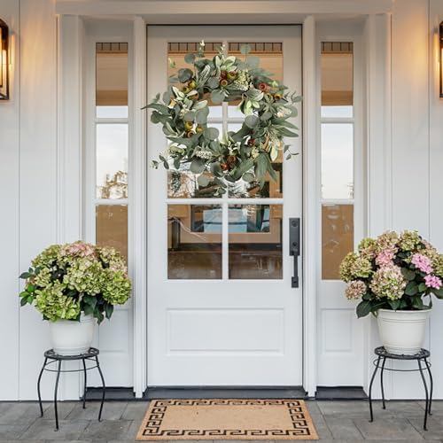 22 Inch Eucalyptus Berry Wreath with Realistic Lambs Ear Leaves