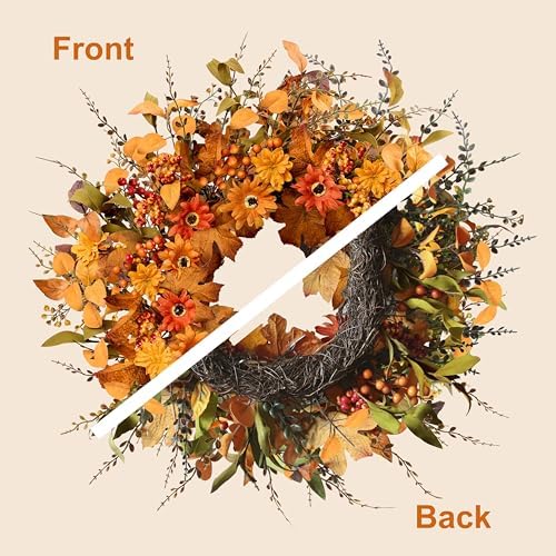 Artificial Fall Wreath 22 Inch Autumn Door Decor