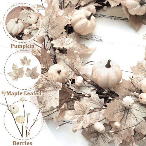 26 Inch Foldable Fall Wreath with Lights Timer