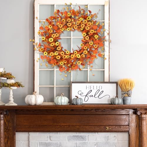 Autumn Harvest Wreath 24 Fall Daisy Door Decor