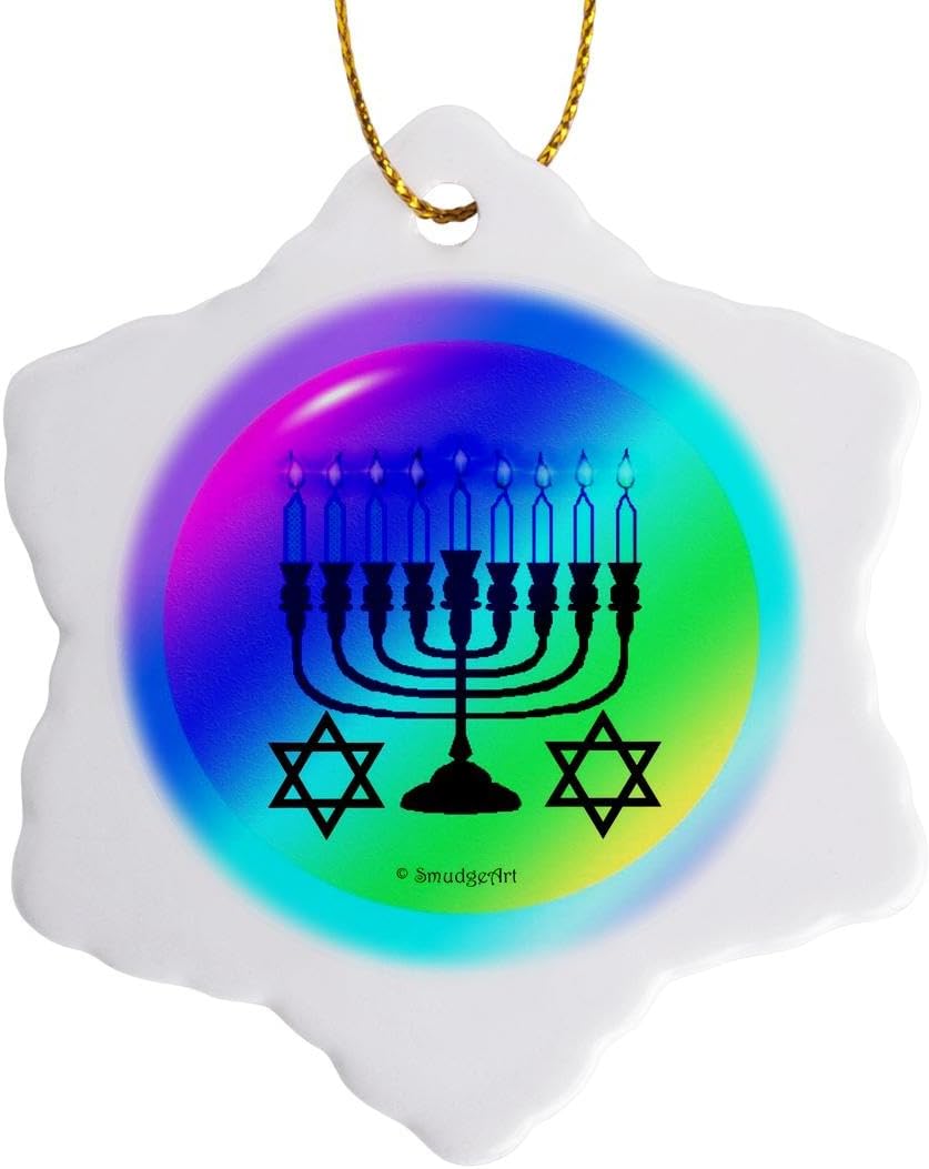 3dRose 3-Inch Porcelain Candy Snowflake Menorah Ornament