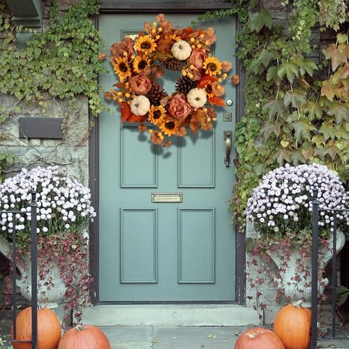Pudate Artificial Fall Autumn Wreath 22 Inches