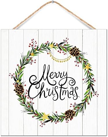 Winter Door Hanger Wreath 12x12in Wooden Plaque