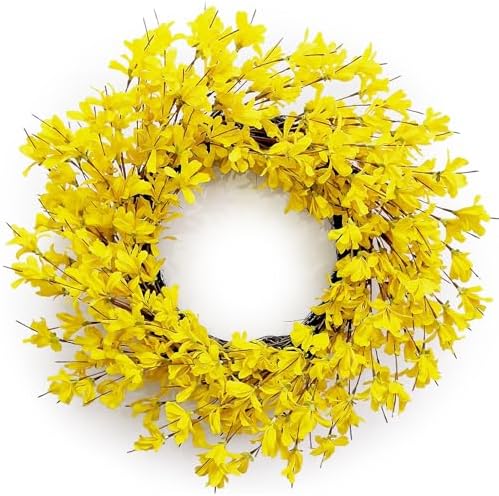 Huashen 24 Inch Yellow Forsythia Summer Wreath for Front Door