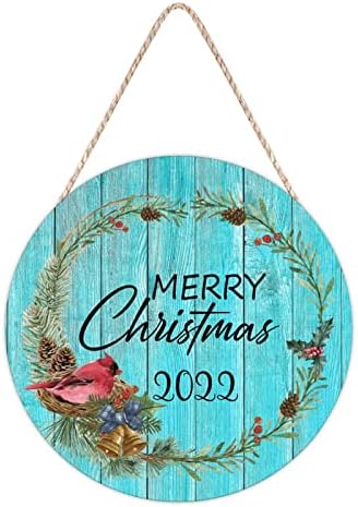 Farmhouse Door Hanger Red Bird Holly Berry Wreath 10x10in