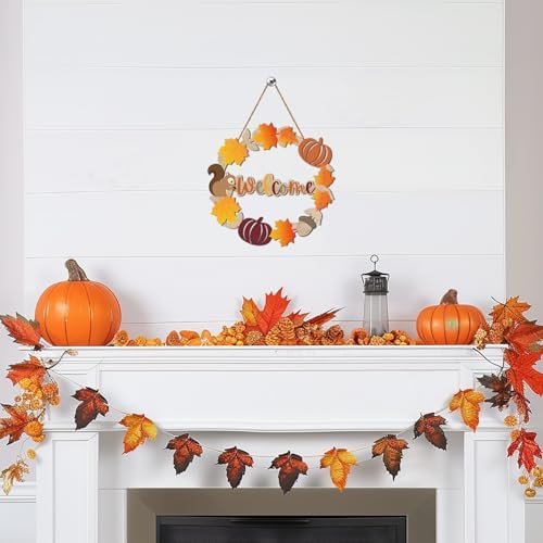 Fall Door Decor Wooden Wreath with Welcome Sign