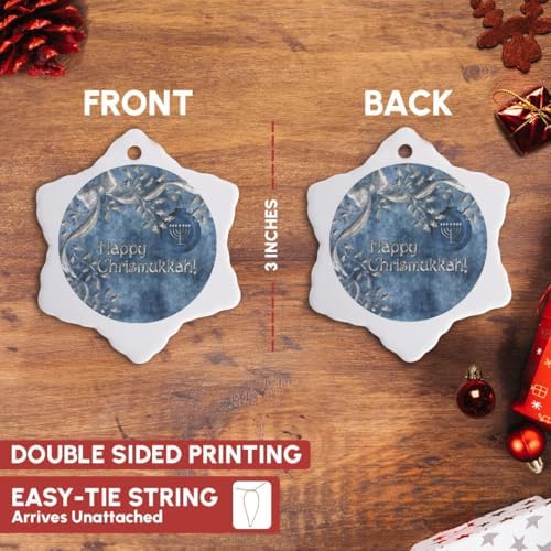 3dRose Happy Chrismukkah Blue Silver Ornament and Menorah Snowflake 3 Inch