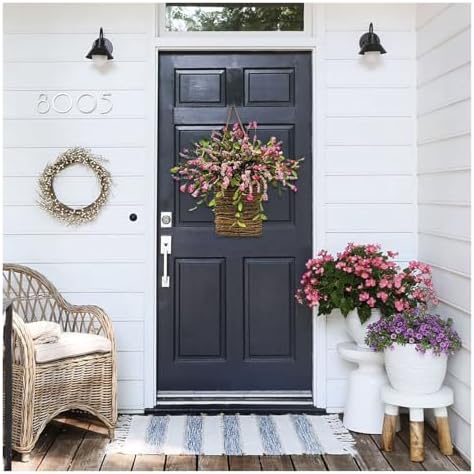 Pink Hydrangea Door Wreath Basket Farmhouse Decor