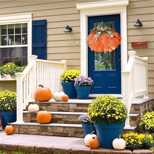 Farmhouse Pumpkin Wreath for Front Door Autumn Decor