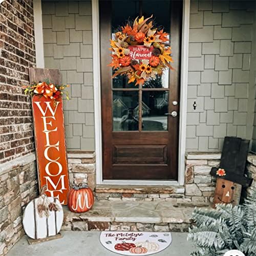 20 Inch Autumn Door Wreath with Burlap and Maple Leaves