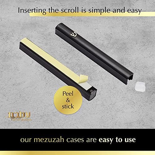 Pack of 5 Matte Black Aluminum Mezuzah Cases with Gold Shin