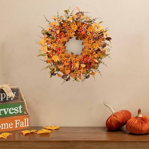Artificial Fall Wreath 22 Inch Autumn Door Decor
