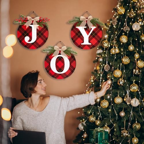 3pcs Buffalo Check Plaid Christmas Wreaths for Front Door