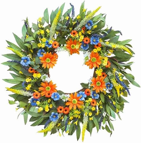Soomeir Spring Summer Wreath with Daisy and Lavender 24 Inch