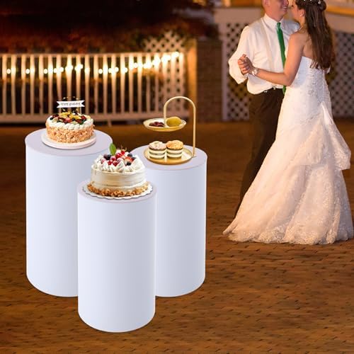 White Cylinder Pedestal Stand 3Pcs for Parties