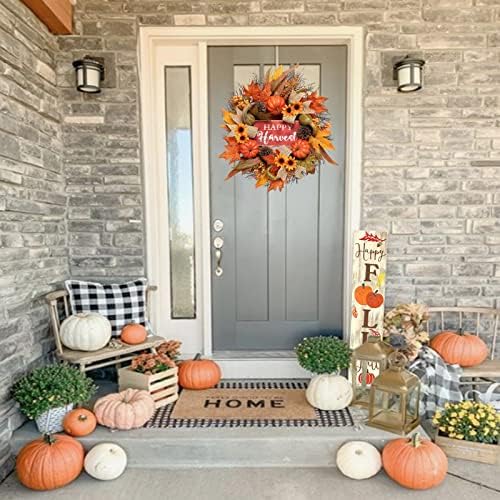 20 Inch Autumn Door Wreath with Burlap and Maple Leaves
