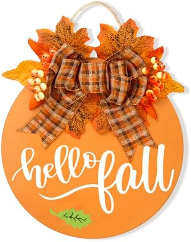 Hello Fall Wreath for Front Door 12 Inch