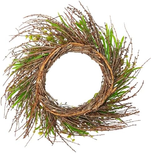 Northlight Budding Flowers Leaves Twigs Artificial Wreath 20 Inch Yellow