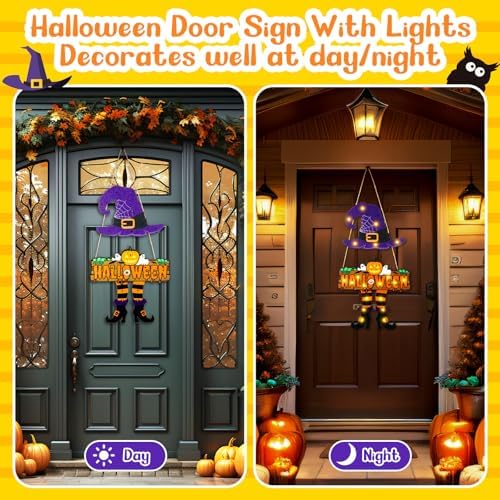 LED Halloween Witch Door Sign with Light Up Design