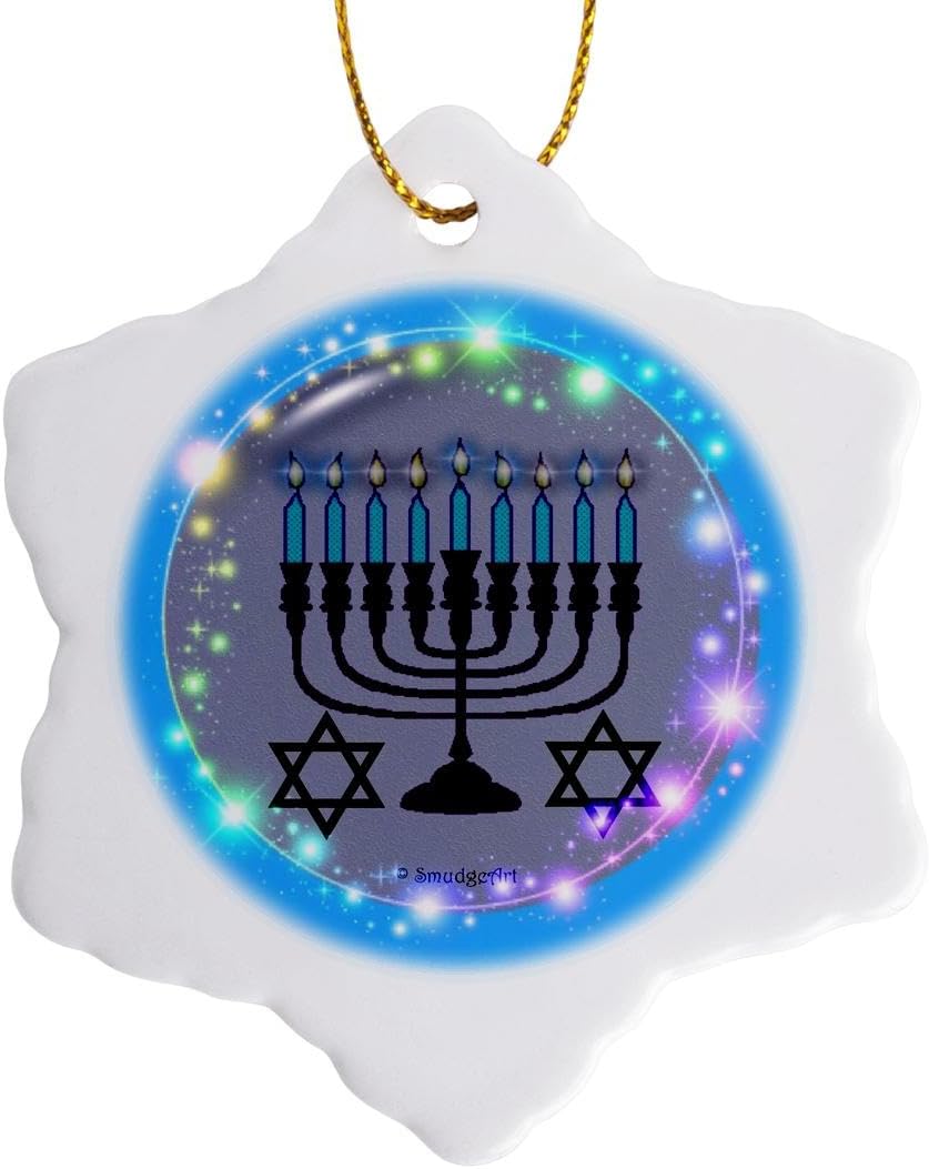3dRose Menorah Stars Porcelain Snowflake Ornament 3 Inch
