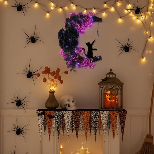 MyCoats Black Halloween Door Wreath with LED Light