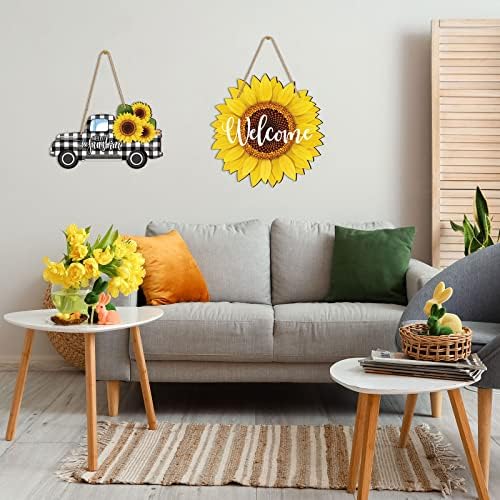 Chitidr 2 Pcs Sunflower Welcome Wooden Door Hanger