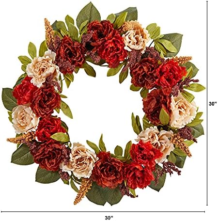 Nearly Natural 30in Harvest and Peony Artificial Wreath