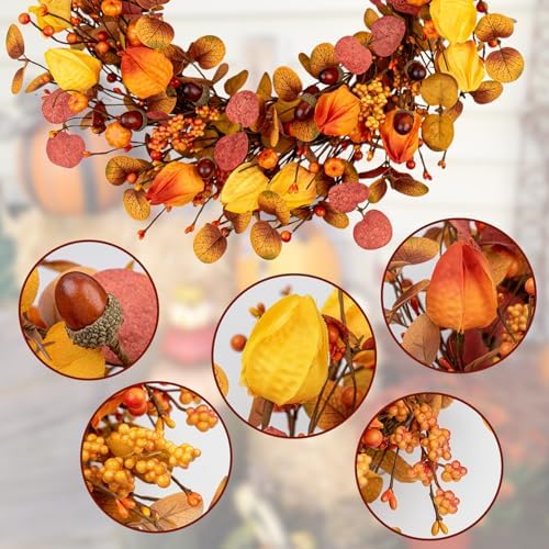 22 Inches Rustic Autumn Wreath for Front Door