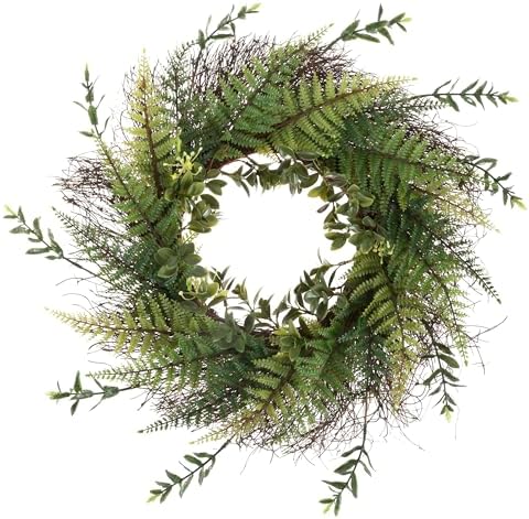21 Inch Artificial Fern Wreath with Grapevine Base