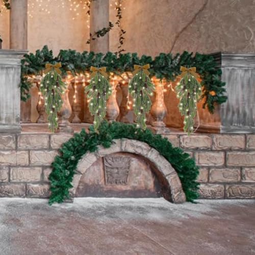 4Pack 276 Inch Pre-Lit Teardrop Wreath with Pine Cones and Fairy Lights