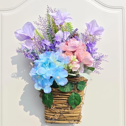 Cream Hydrangea Door Wreath Basket Hanger
