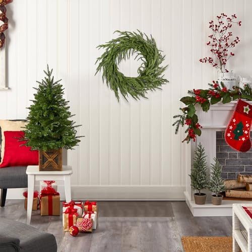 ENVEN 24 Inch Norfolk Pine Artificial Wreath
