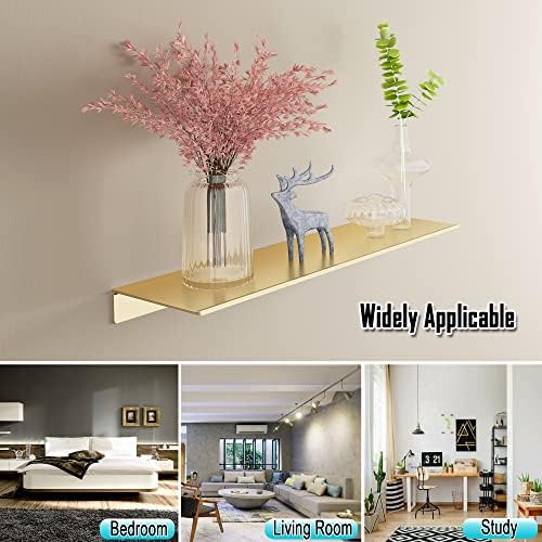 Metal Floating Shelves Set of 2 Brushed Gold Wall Shelves