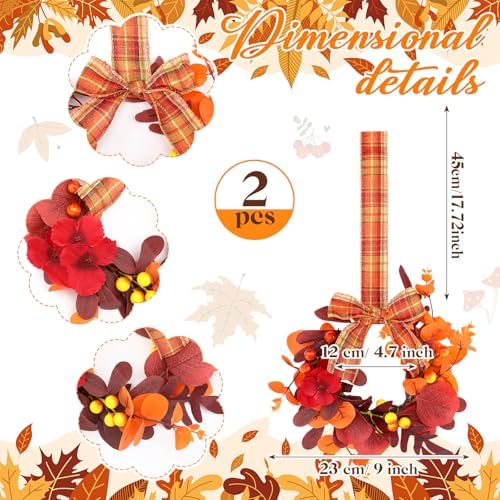 Syhood 2 Pcs 9 Inch Mini Fall Wreath Set