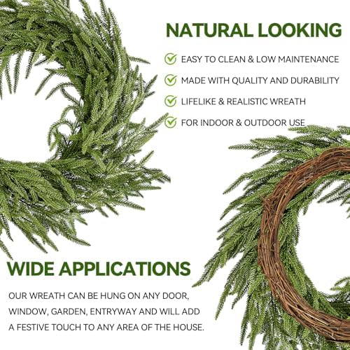 ENVEN 24 Inch Norfolk Pine Artificial Wreath