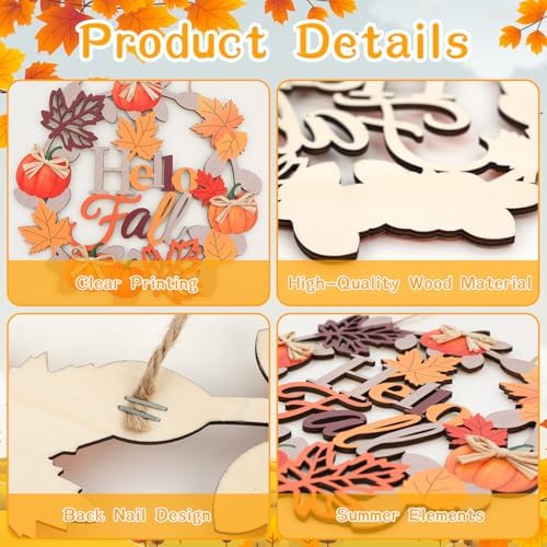 Aymolas Hello Fall Wreath Wooden Welcome Sign for Front Door