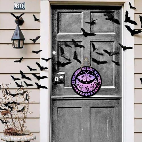 Deroro Purple Halloween Witch Moon Phase Door Sign